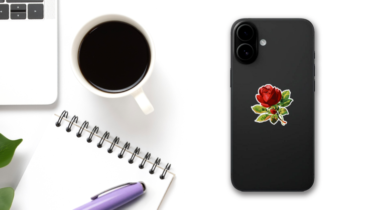 One Red Rose Wedding Drawing Sticker on a Phone (New) example