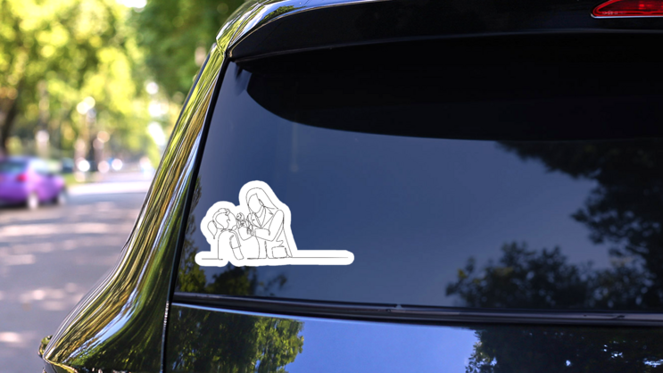 One Single Line Drawing Of Female Dentist Examining Sticker on a Rear Car Window (New) example