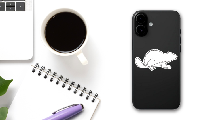 One Single Line Drawing Of Funny Beaver Sticker on a Phone (New) example