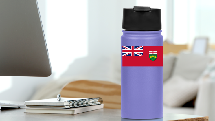 Ontario Flag Sticker on a Water Bottle (New) example