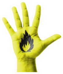 Open Hand Raised, Flammable Sign Painted Sticker