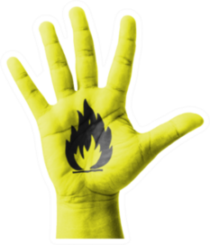Open Hand Raised, Flammable Sign Painted Sticker