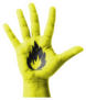 Open Hand Raised, Flammable Sign Painted Sticker