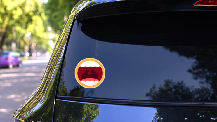 Open Mouth With Teeth And Tongue Sticker on a Rear Car Window (New) example