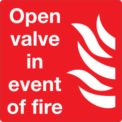 Open Valve In Event Of Fire Sign Sticker