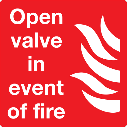 Open Valve In Event Of Fire Sign Sticker