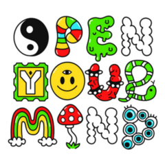 Open Your Mind Quote Trippy Lettering Sticker