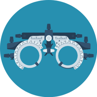 Optometrist Flat Icon Eye Test Frame On Blue Sticker