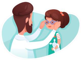 Optometrist Giving Girl Glasses Illustration Sticker