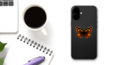 Orange and Red Butterfly Sticker on a Phone (New) example