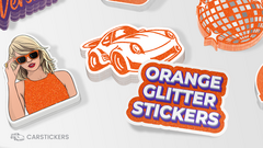 A collection of Taylor Swift themed stickers printed on orange glitter vinyl.