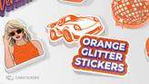 A collection of Taylor Swift themed stickers printed on orange glitter vinyl.