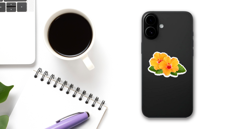 Orange Hibiscus Flower Duo Sticker on a Phone (New) example