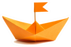 Orange Origami Paper Boat Sticker