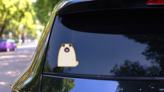 Orange Pug Sticker on a Rear Car Window (New) example
