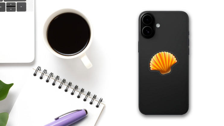 Orange Scallop Seashell Sticker on a Phone (New) example