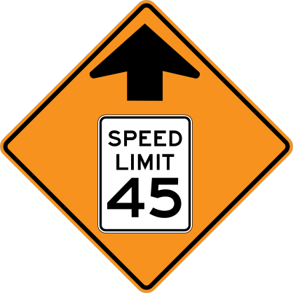 Orange Speed Limit 45 Ahead Sticker