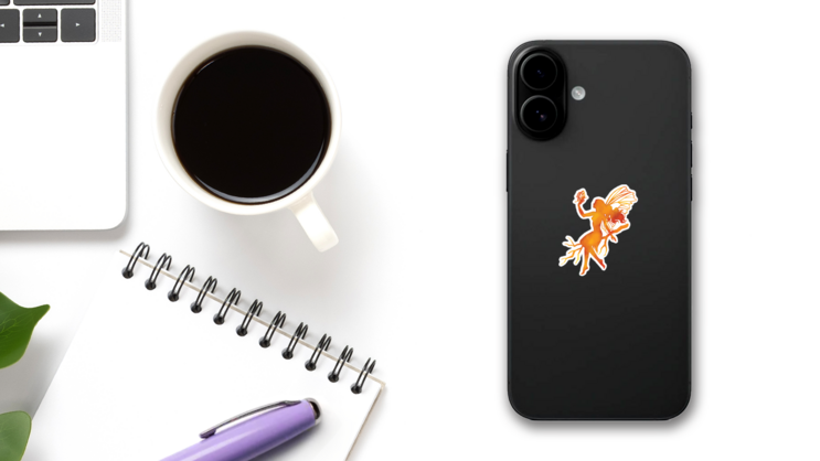 Orange Watercolor Fairy Sticker on a Phone (New) example