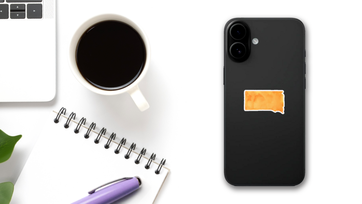 Orange Watercolor Illustration Of South Dakota Sticker on a Phone (New) example