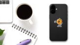 Orange With Mustache Sticker on a Phone (New) example