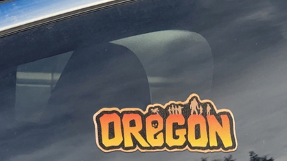 Oregon wood sticker applied to window