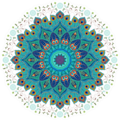 Oriental Round Floral Paisley Pattern With Peacock Feathers Sticker