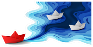 Origami Red Paper Boat Floating Sticker