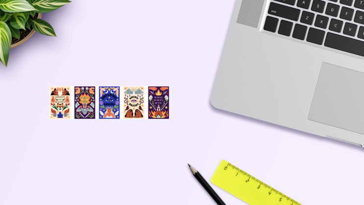 Ornamental Mystic Sticker Sheet on a Desk (New) example