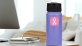Ornate Breast Cancer Ribbon Sticker on a Water Bottle (New) example