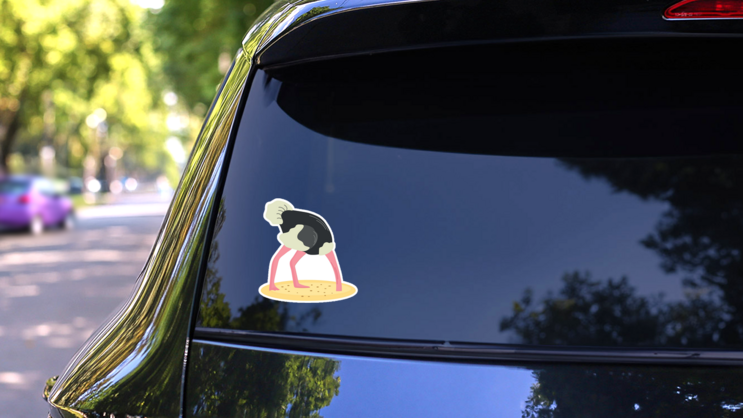 Ostrich Head In Sand Cartoon Sticker on a Rear Car Window (New) example