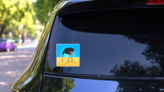 Ostrich Hide Head Pop Art Sticker on a Rear Car Window (New) example