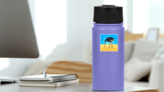 Ostrich Hide Head Pop Art Sticker on a Water Bottle (New) example