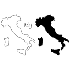 Outline And Silhouette Map Of Italy Lettering Sticker