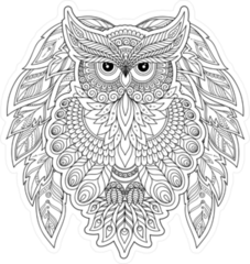 Outline Drawing Zentangle Style Owl Sticker