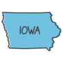 Outline Of Iowa Map Blue Lettering Sticker