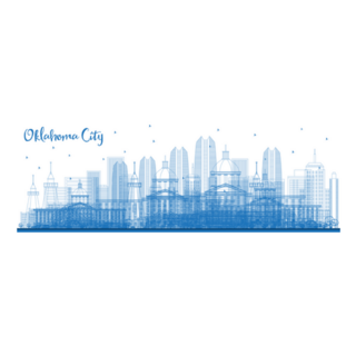 Outline Oklahoma City Skyline With Blue Buildings Sticker