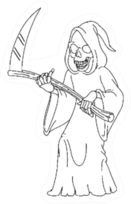 Outlined Laughing Grim Reaper Holding A Scythe Sticker