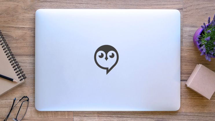 Owl Head Icon Logo Sticker on a Laptop (New) example