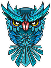 Owl With Big Eyes And Blue Feathers Stickers