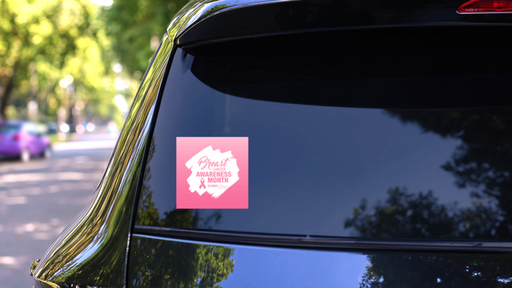 Painted Breast Cancer Awareness Month Sticker on a Rear Car Window (New) example