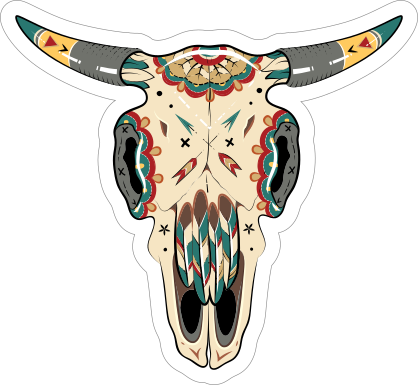 Painted Bull Cow Skull Sticker