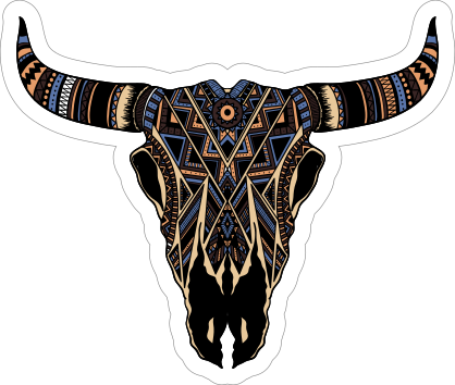 Painted Bull Cow Skull With Horns Sticker