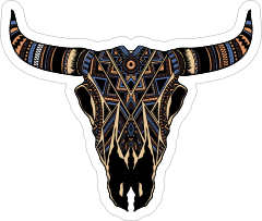 Painted Bull Cow Skull With Horns Sticker