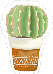 Painted Cactus in Ceramic Pot Sticker