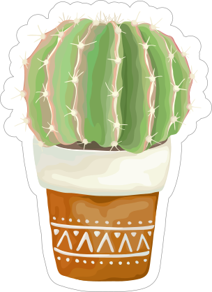Painted Cactus in Ceramic Pot Sticker