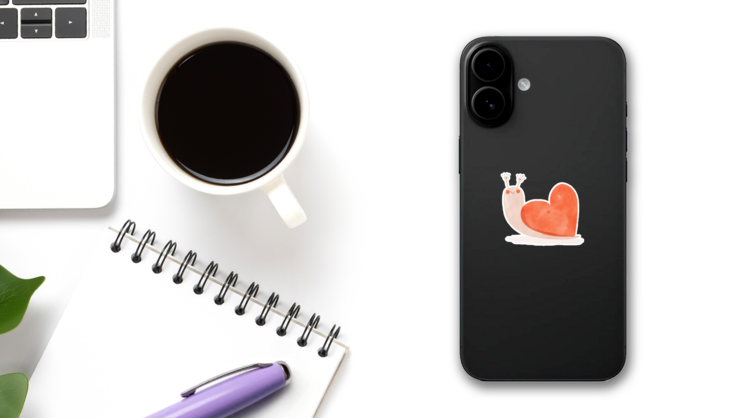 Painted Heart Snail Sticker on a Phone (New) example