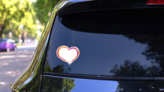 Painted Rainbow Heart Sticker on a Rear Car Window (New) example