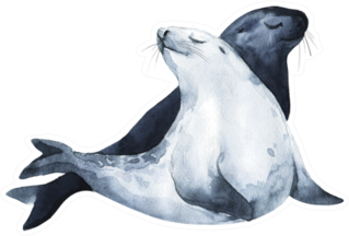 Painted Sea Lions In Love Illustration Sticker