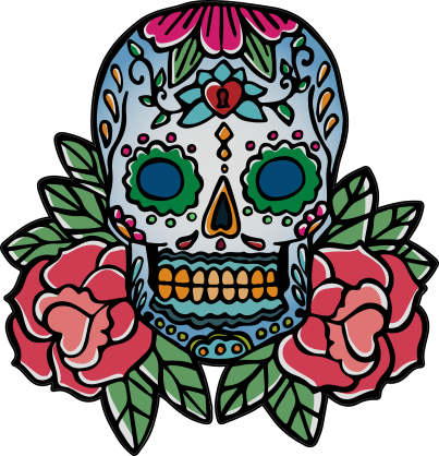 Painted Skull with 2 Flowers Sticker