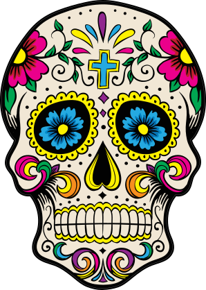 Painted Skull with Flowers and Cross Sticker